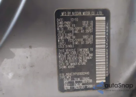 2011 Nissan Quest Sl from USA, damaged, VIN JN8AE2KP5B9002440